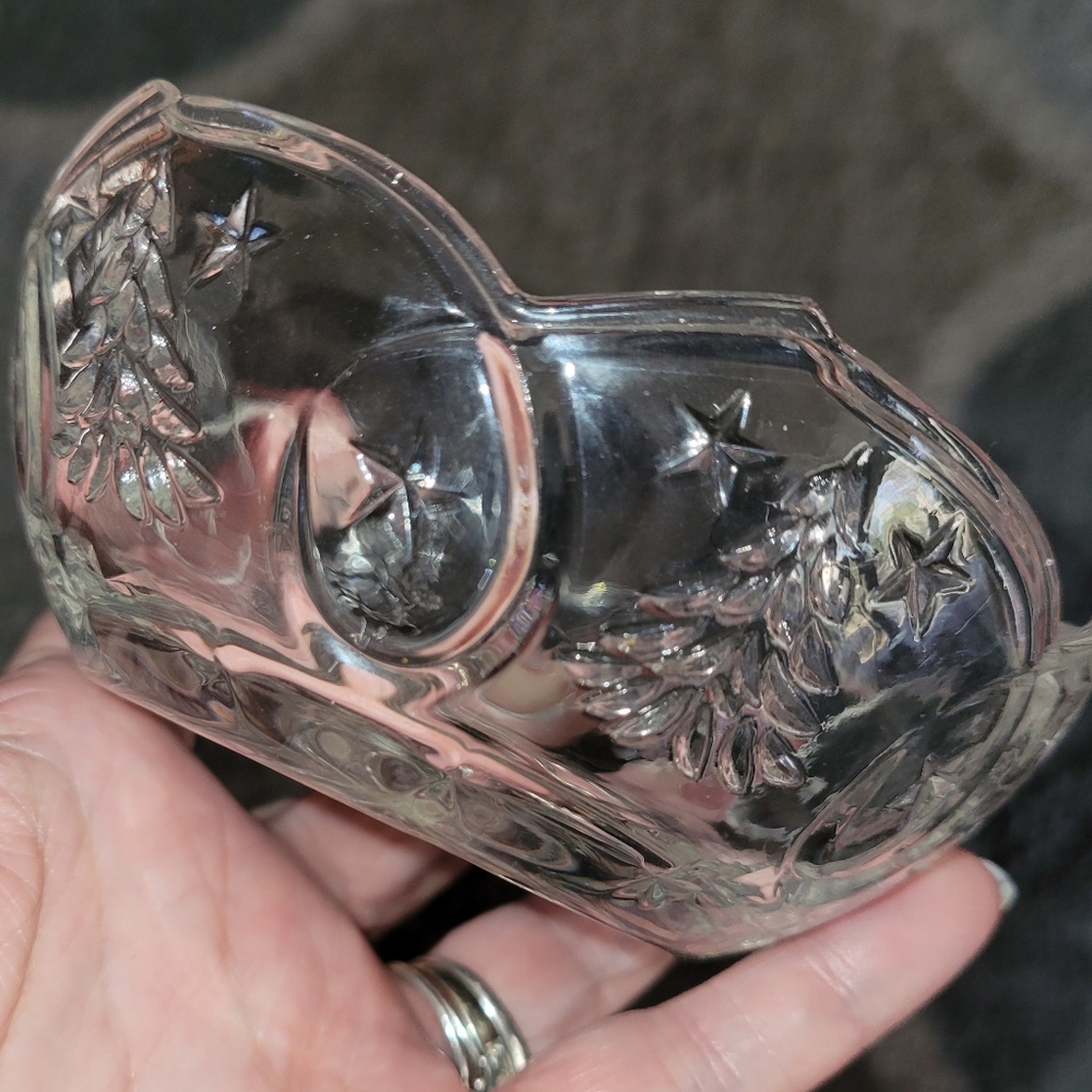 Fifth Avenue Crystal Brand Clear Glass Trinket Dish With Christmas Trees & Stars